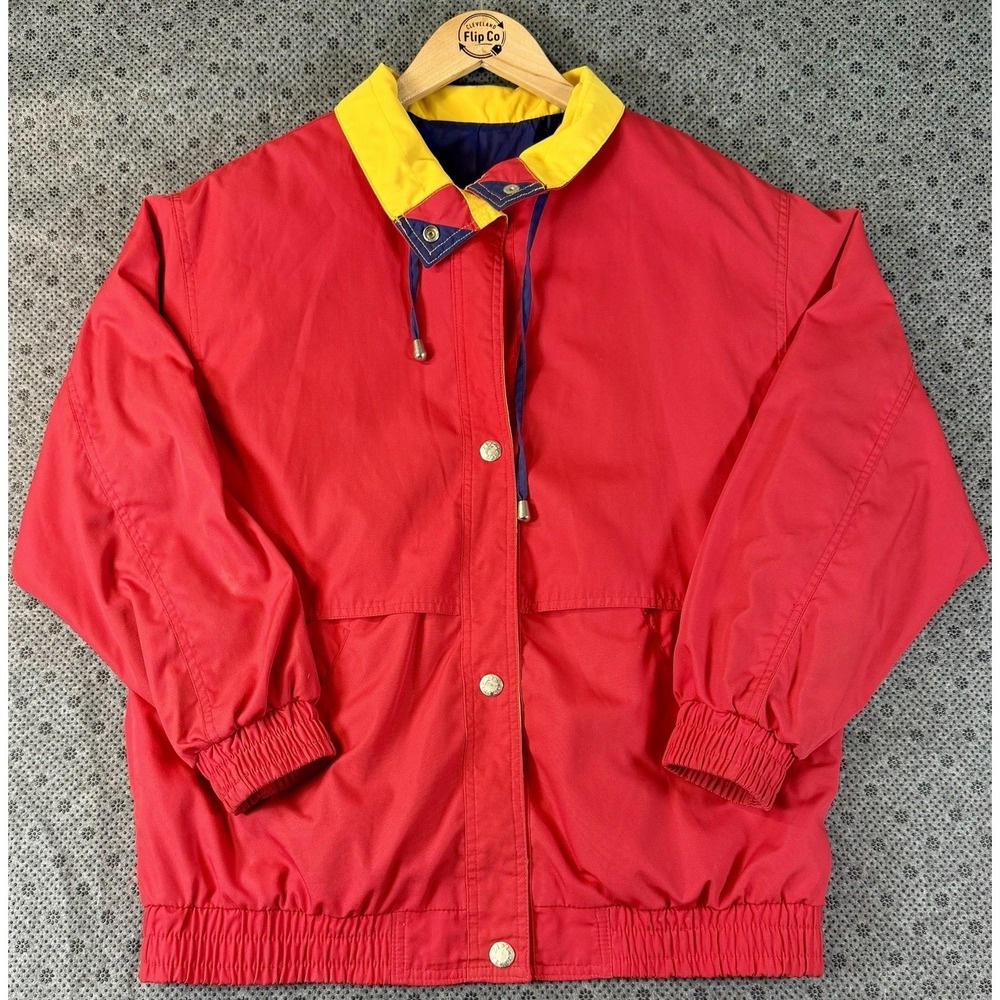 Vintage 90s Innovations By Izzi Rain Coat Womens Size Medium Button Up Red
